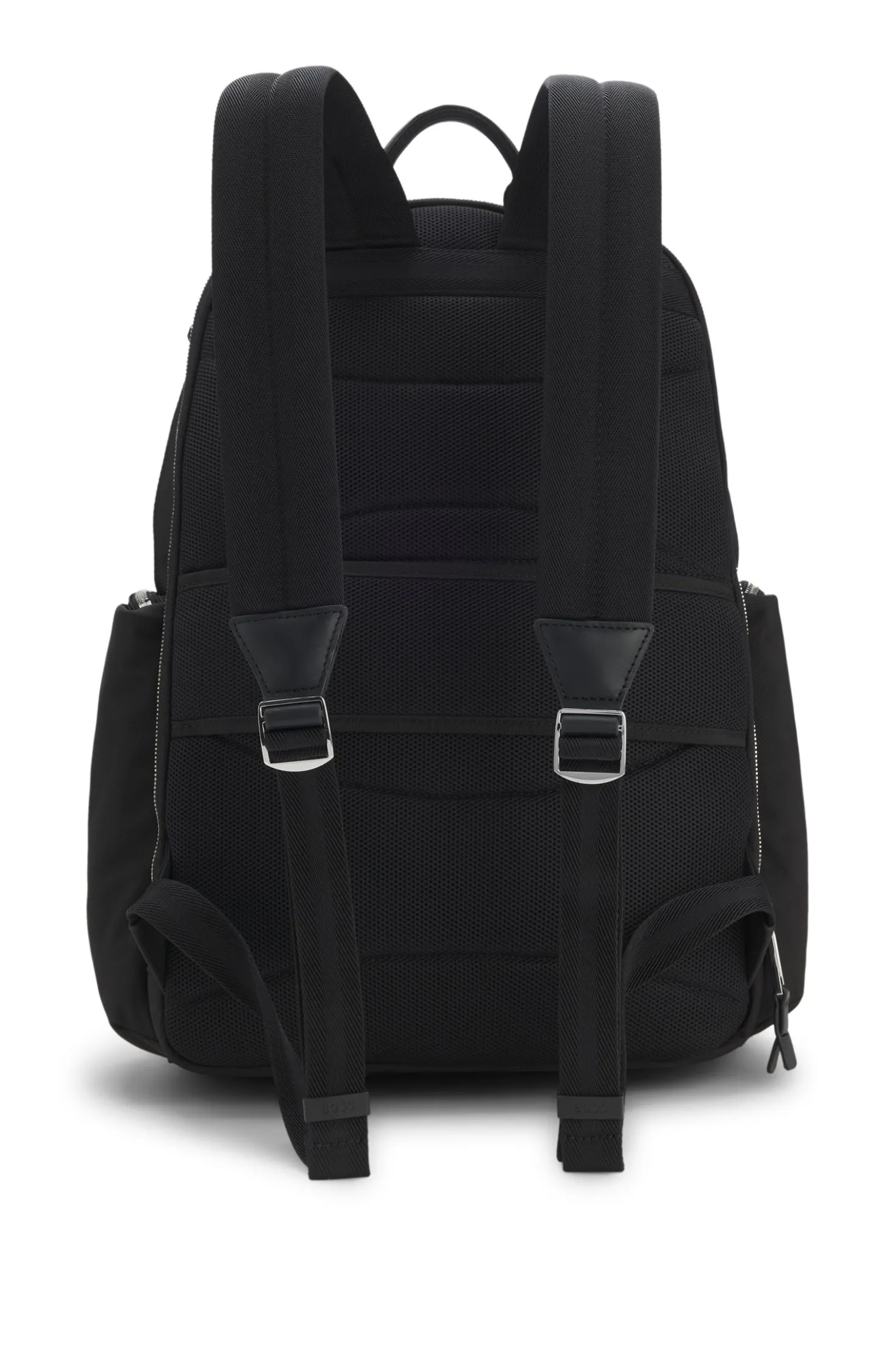 Multi-pocket backpack with leather trims