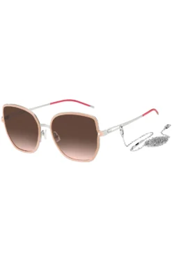 Nude-frame sunglasses with forked temples and branded chain