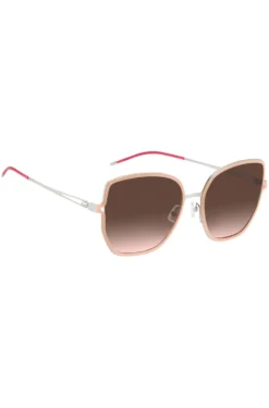 Nude-frame sunglasses with forked temples and branded chain
