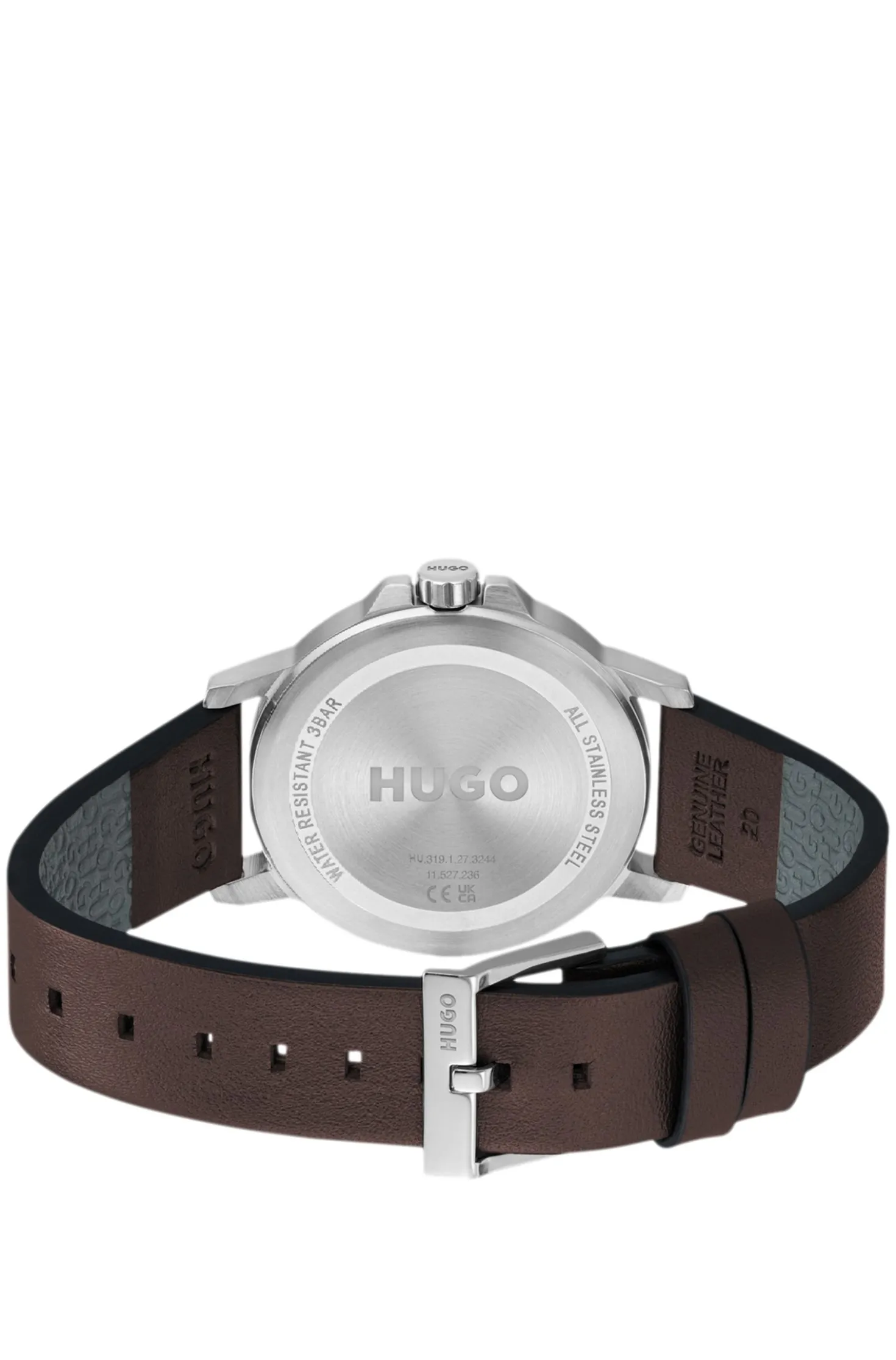 Olive-dial watch with brown leather strap