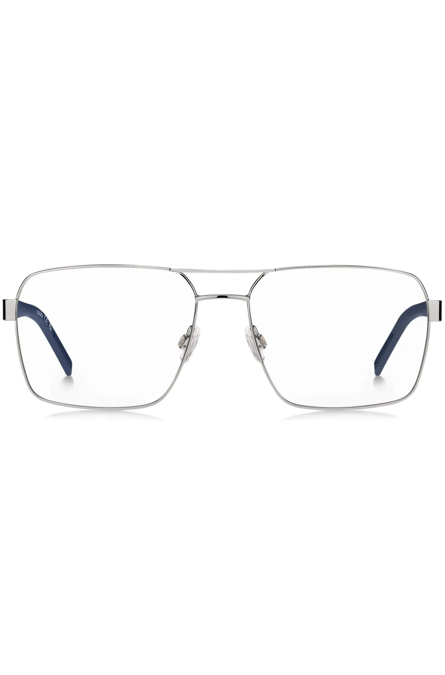 Optical frames in silver-tone metal with blue accents