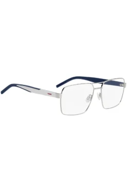 Optical frames in silver-tone metal with blue accents