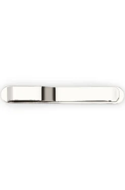 Oval-shaped tie clip with engraved logo