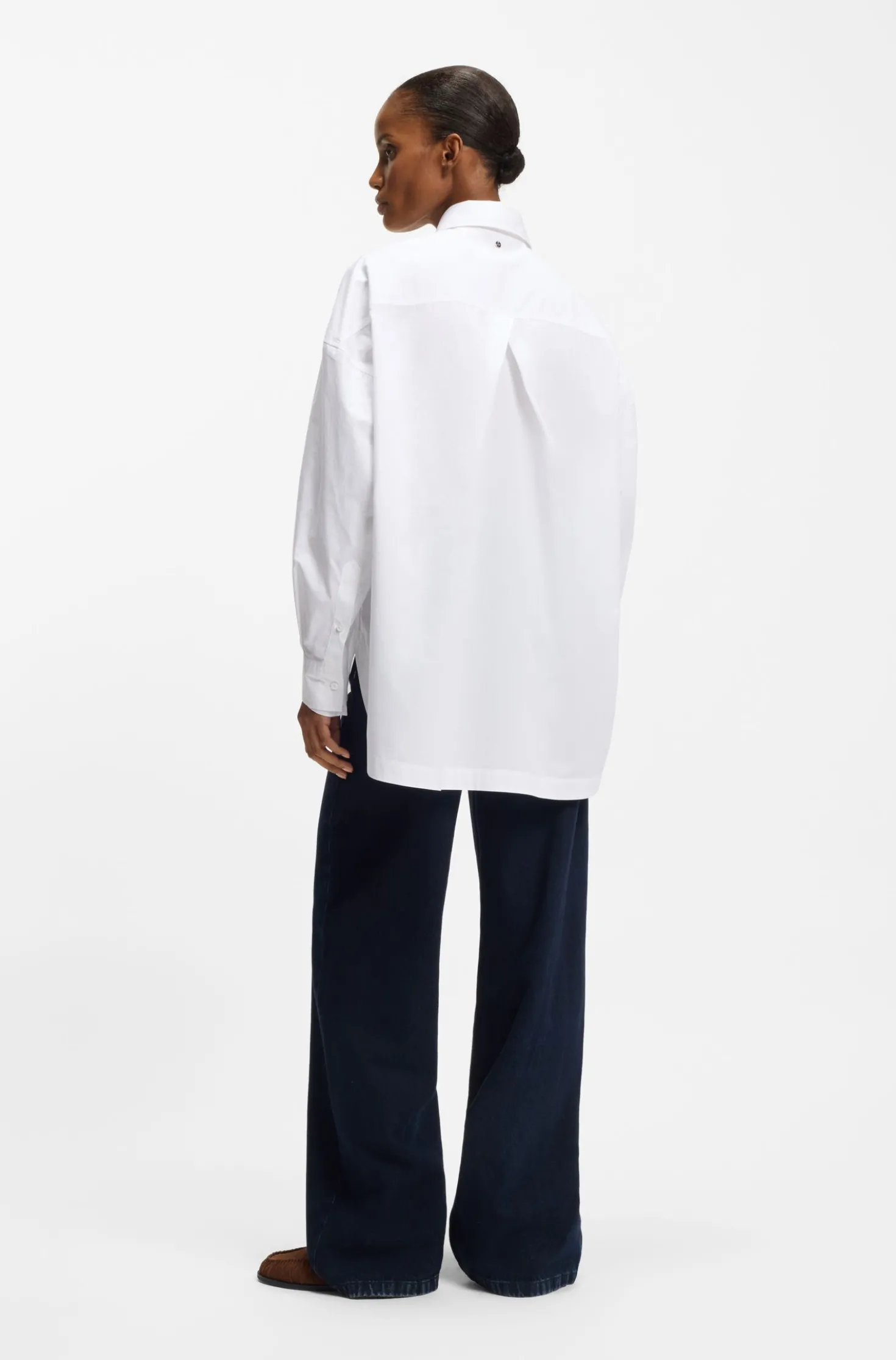 Oversized-fit blouse in cotton poplin and organza