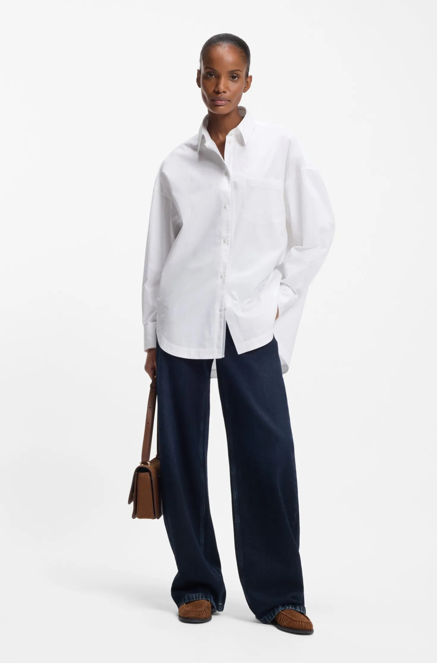 Oversized-fit blouse in cotton poplin and organza