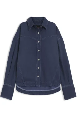 Oversized-fit blouse in smoky-blue rigid denim