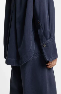 Oversized-fit blouse in smoky-blue rigid denim