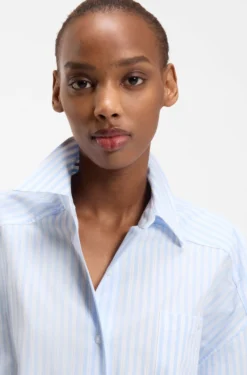 Oversized-fit blouse in striped cotton poplin