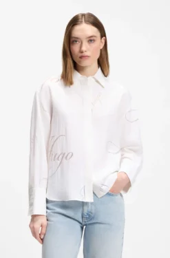 Oversized-fit blouse with burnout logo print