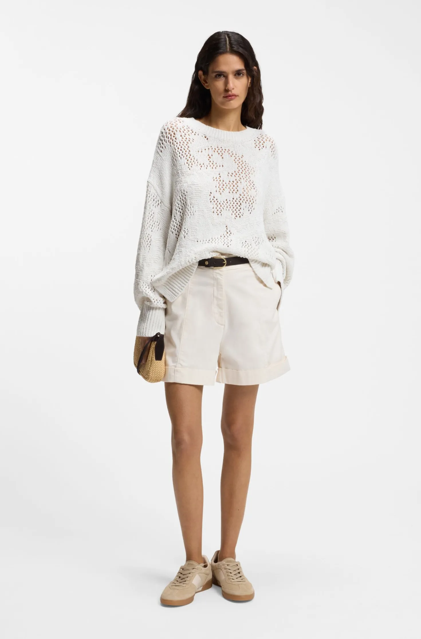 Oversized-fit cotton-blend sweater with knitted pattern