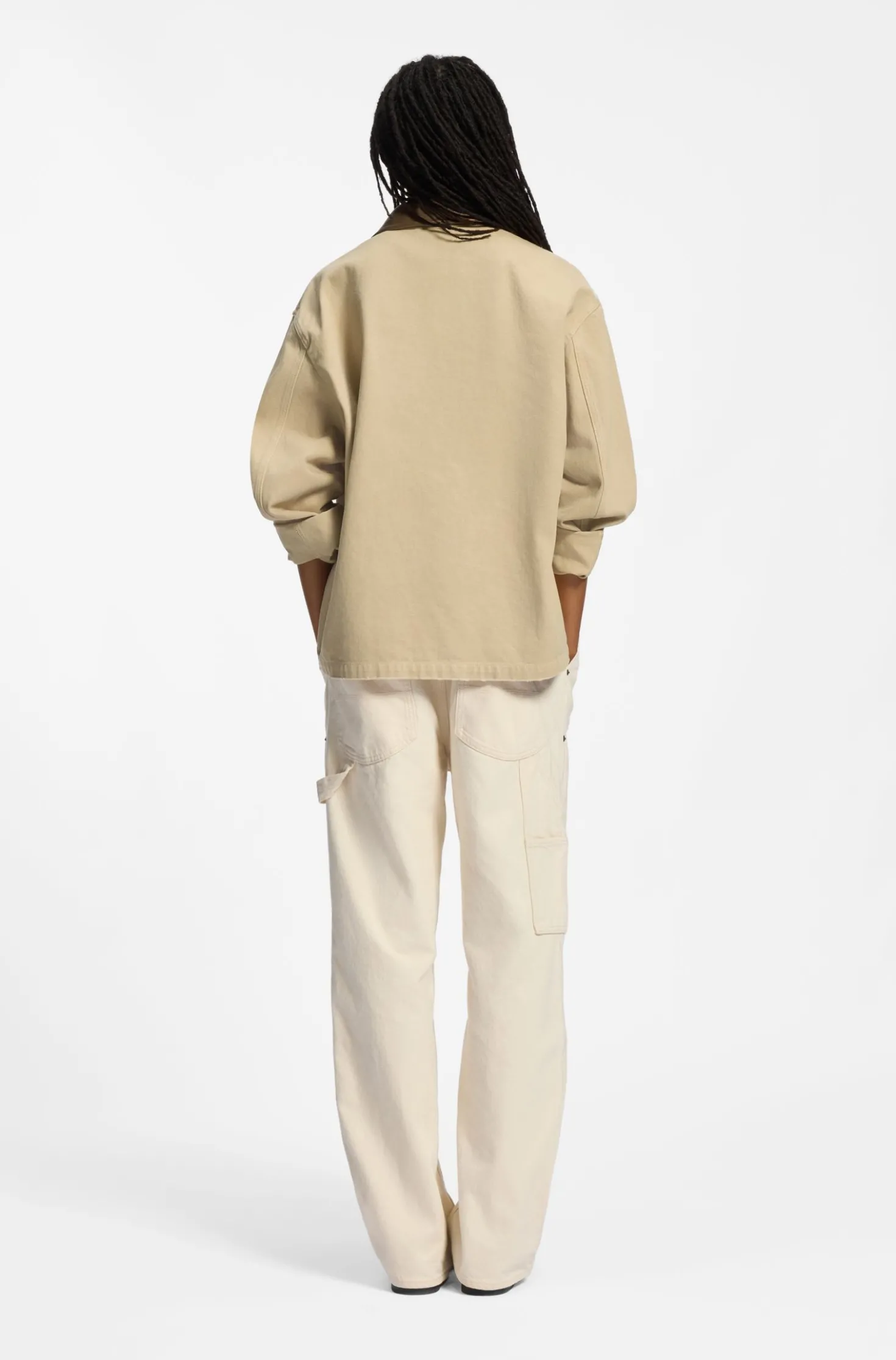 Oversized-fit jacket in cotton twill with contrast collar