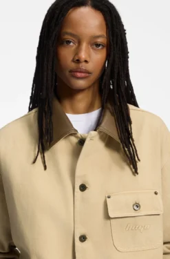 Oversized-fit jacket in cotton twill with contrast collar