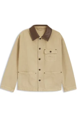 Oversized-fit jacket in cotton twill with contrast collar