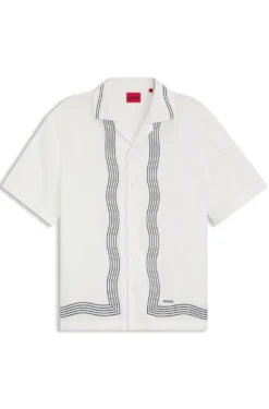 Oversized-fit printed shirt with camp collar