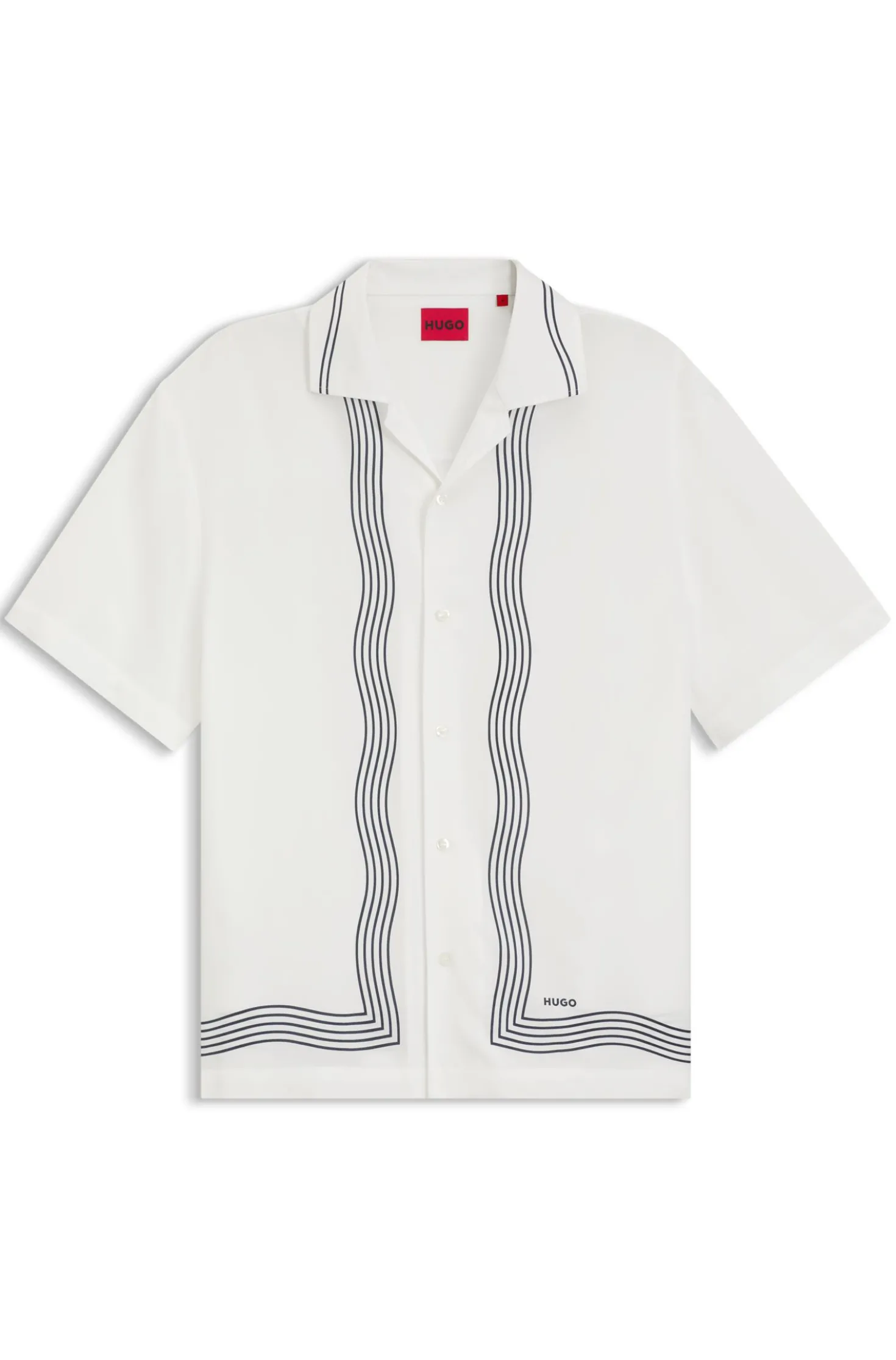 Oversized-fit printed shirt with camp collar