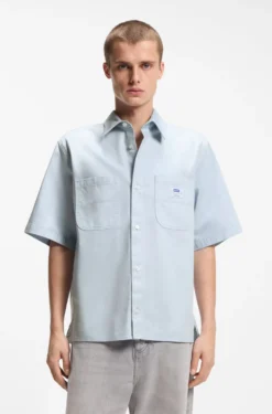 Oversized-fit shirt in slub cotton with patch pockets