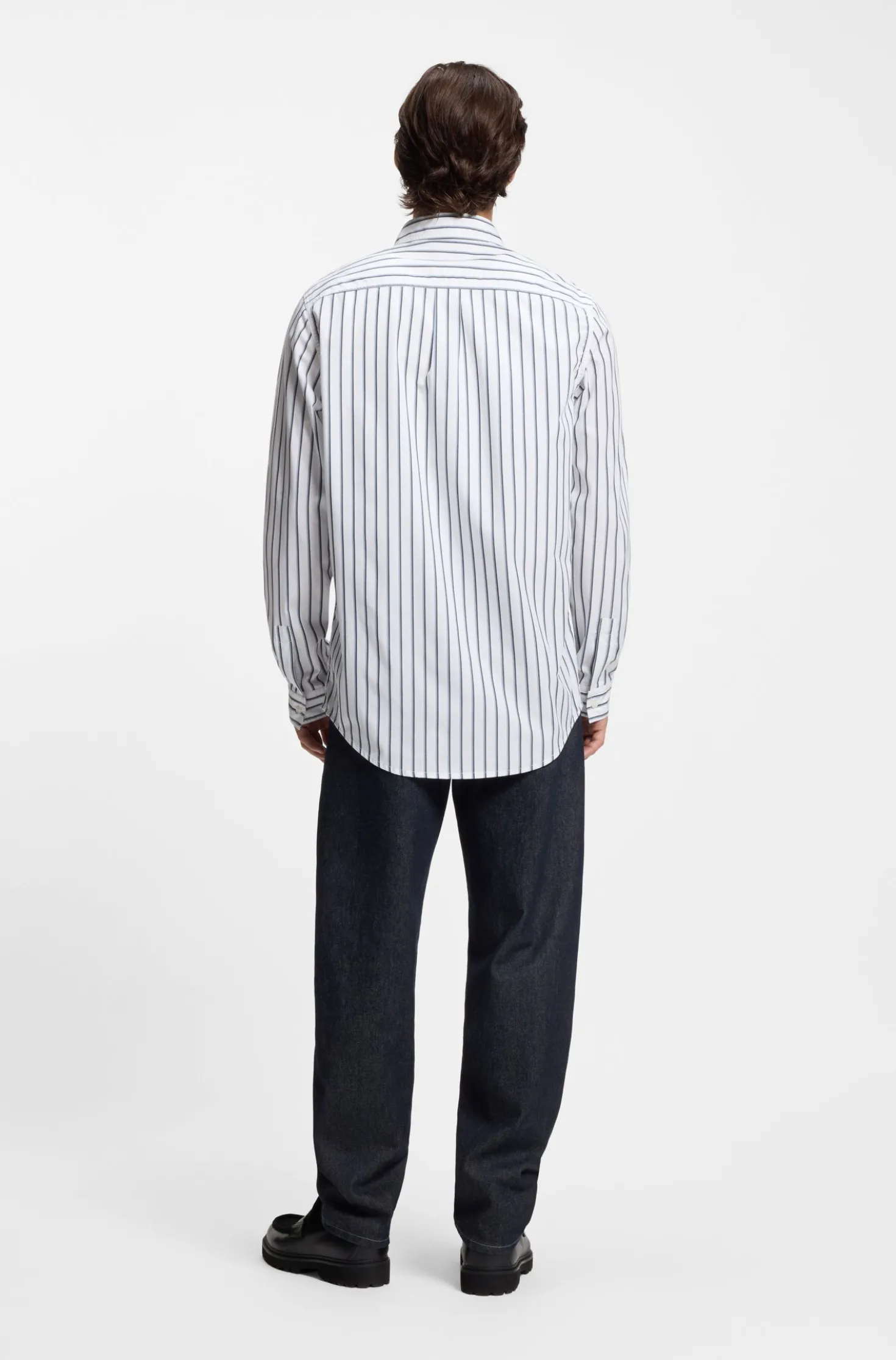 Oversized-fit shirt in striped cotton poplin