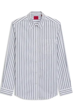 Oversized-fit shirt in striped cotton poplin