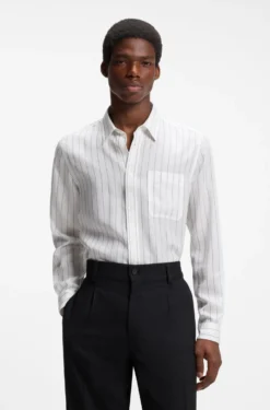 Oversized-fit shirt in striped canvas