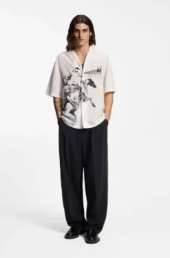 Oversized-fit shirt with horse racing print