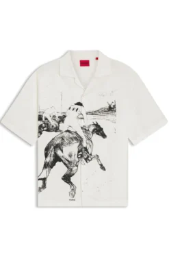 Oversized-fit shirt with horse racing print
