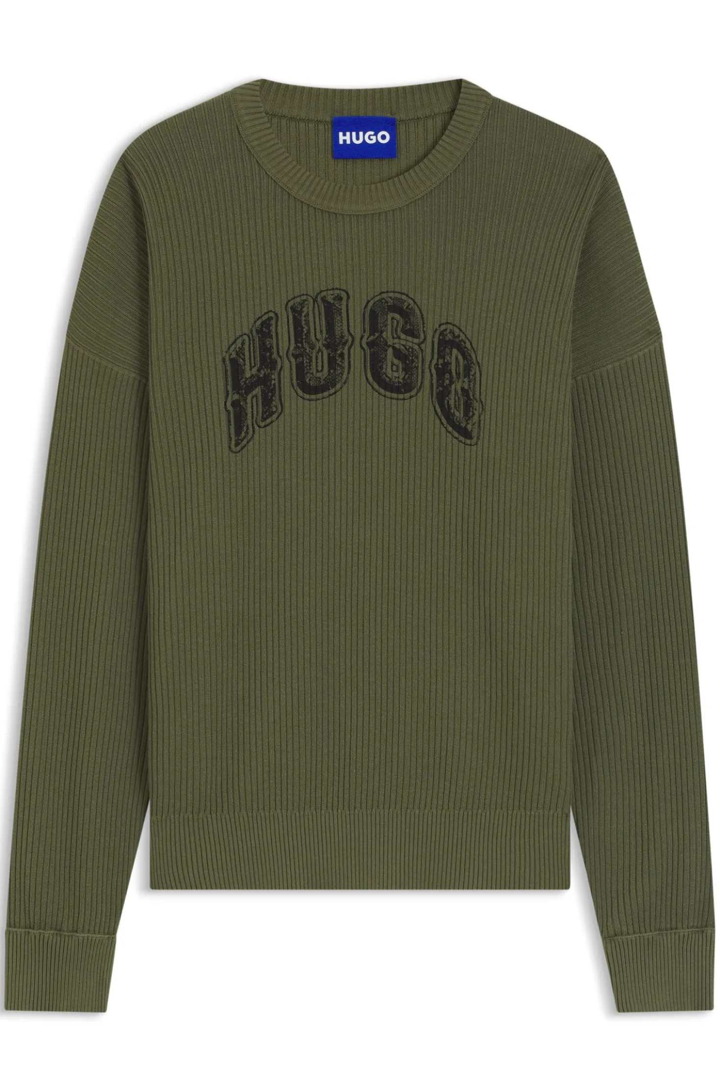 Oversized-fit sweater in ribbed cotton with varsity logo