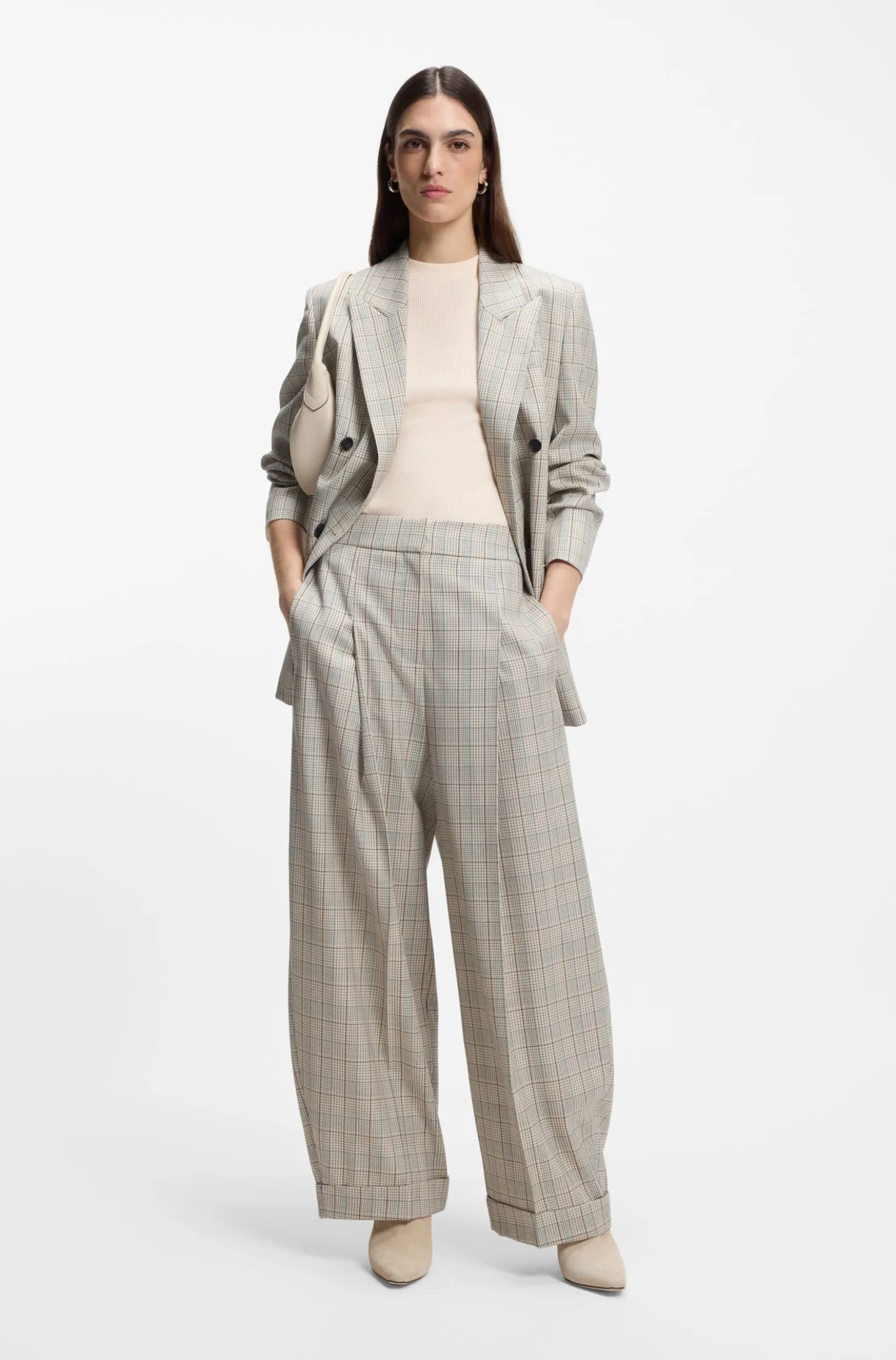 Oversized-fit trousers in checked stretch wool