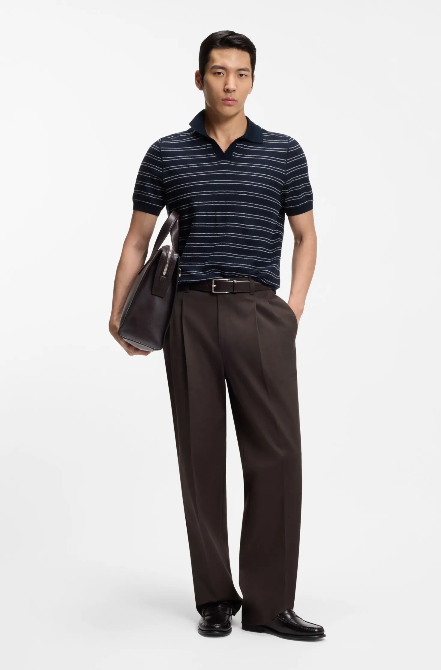 Oversized-fit trousers in stretch cotton with double pleats