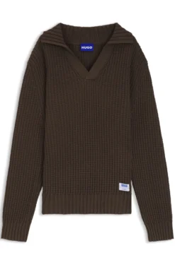 Oversized-fit waffle-structured sweater with Johnny collar