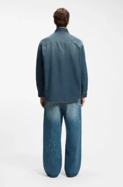Oversize-fit denim overshirt with paint splashes