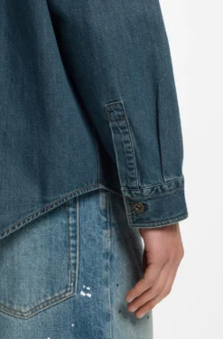 Oversize-fit denim overshirt with paint splashes