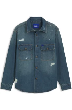Oversize-fit denim overshirt with paint splashes