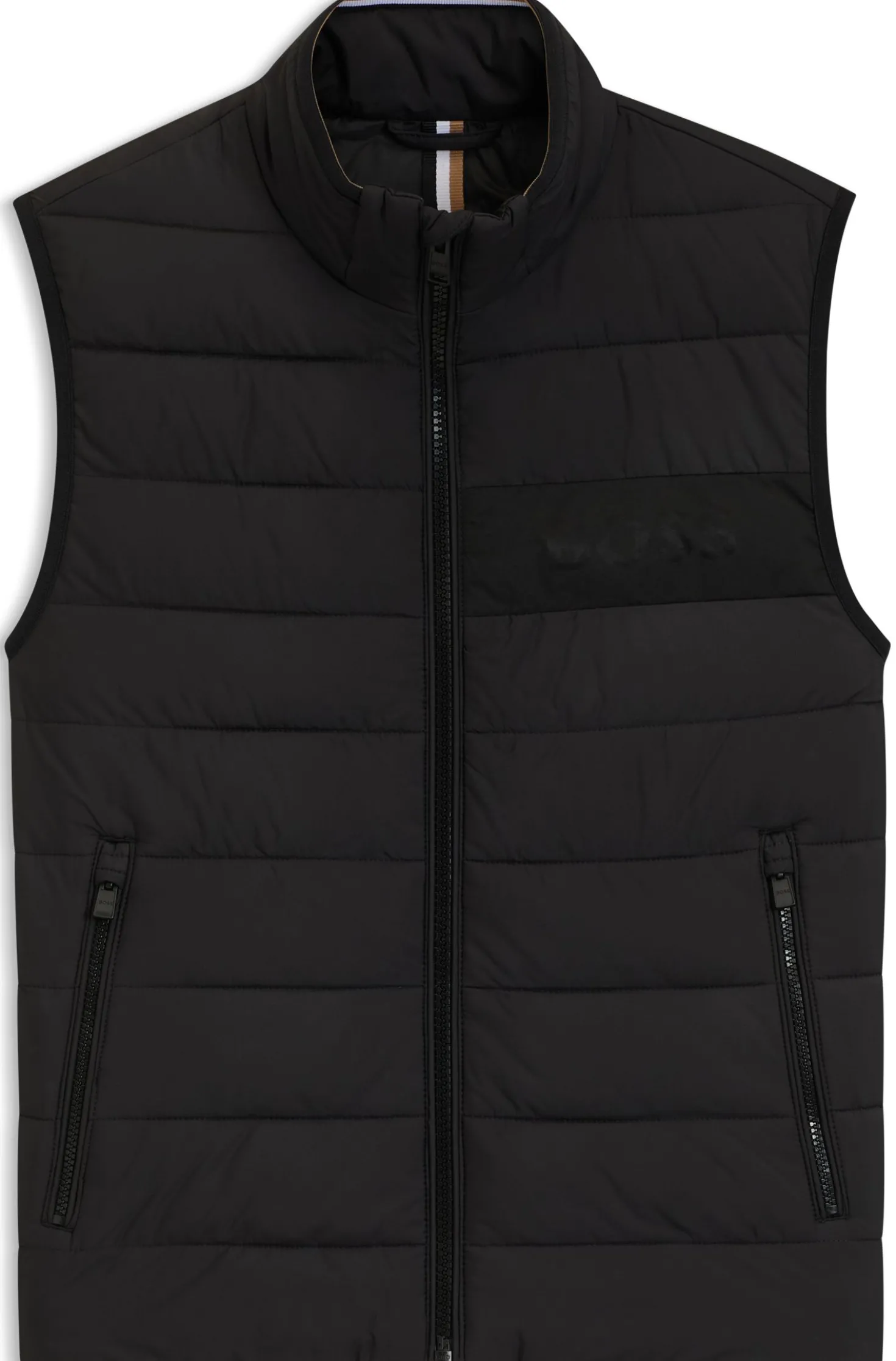 Padded gilet with a protective stand collar