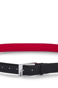 Patent-leather belt with red lining