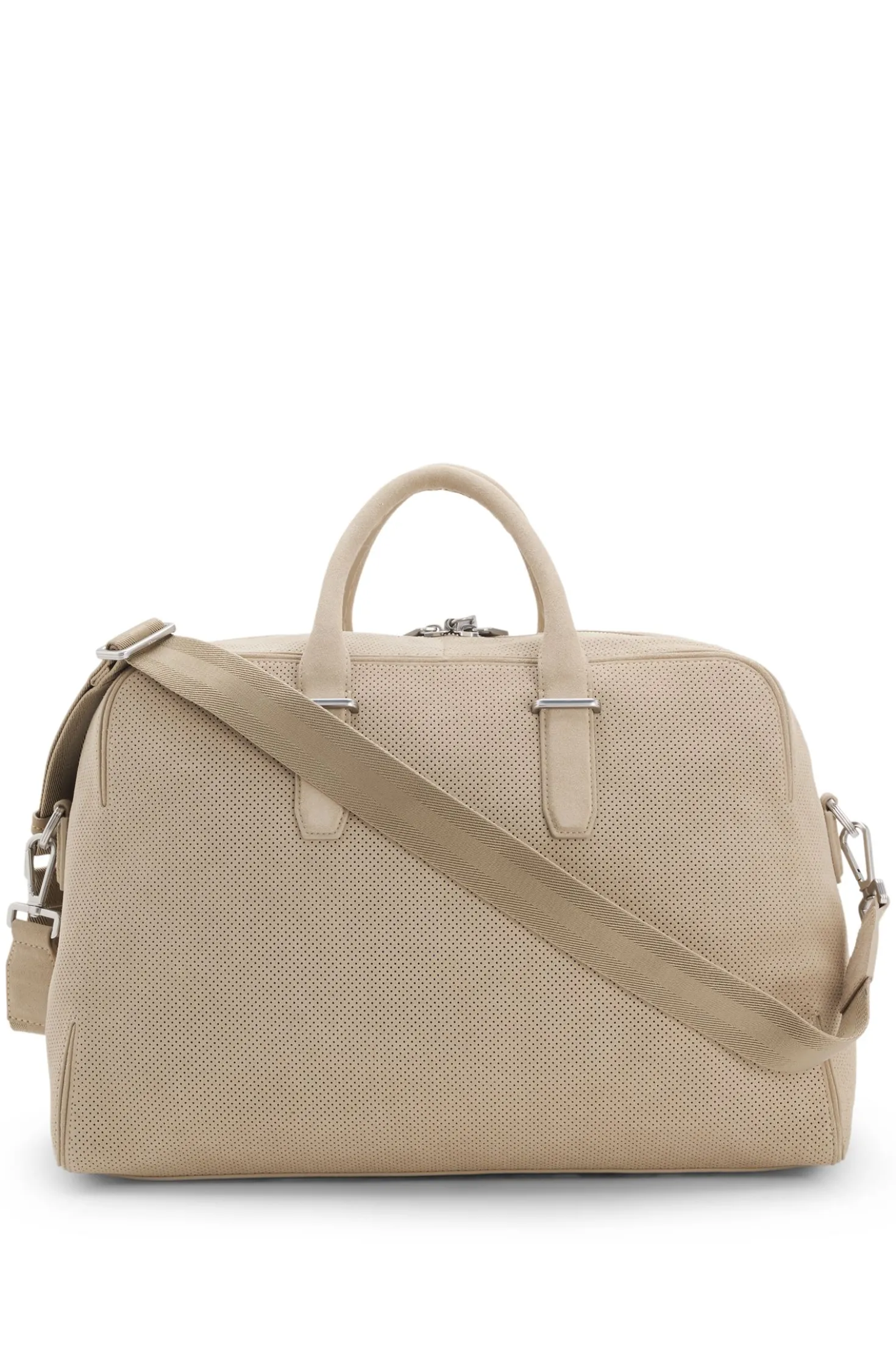 Perforated-suede holdall with metallic logo lettering