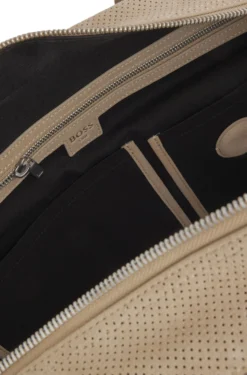 Perforated-suede holdall with metallic logo lettering