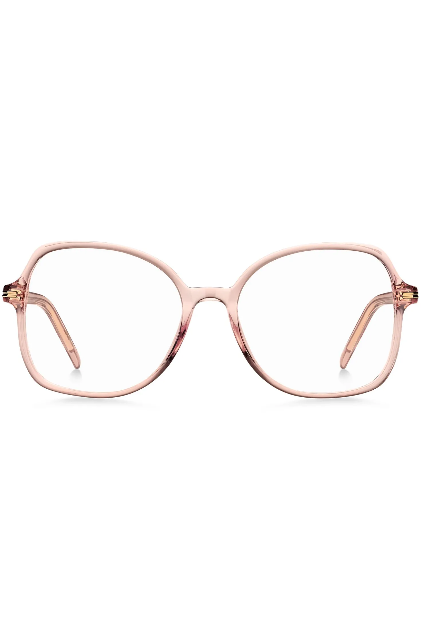 Pink-acetate optical frames with gold-tone hardware