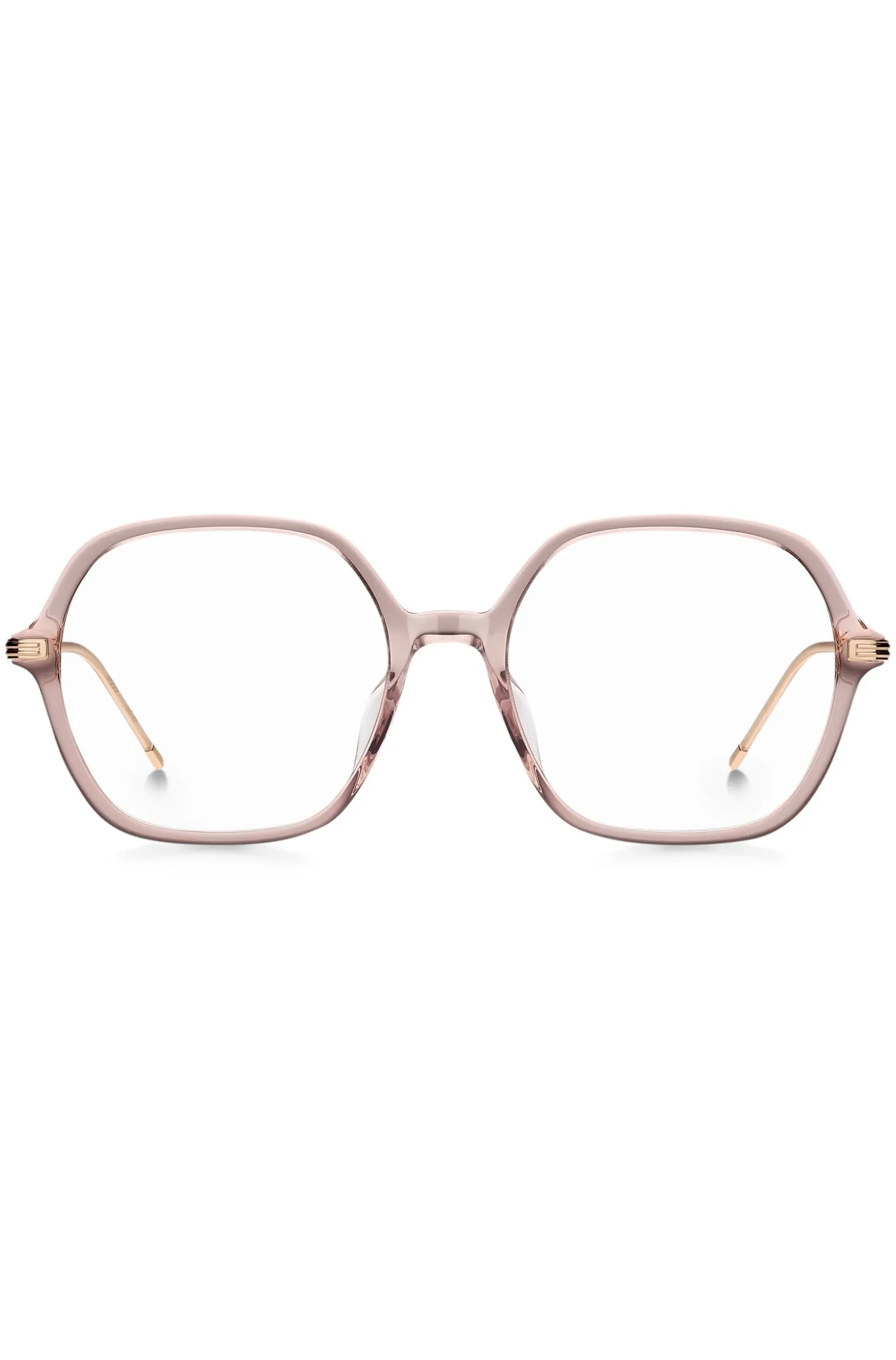 Pink-acetate optical frames with temple stripe