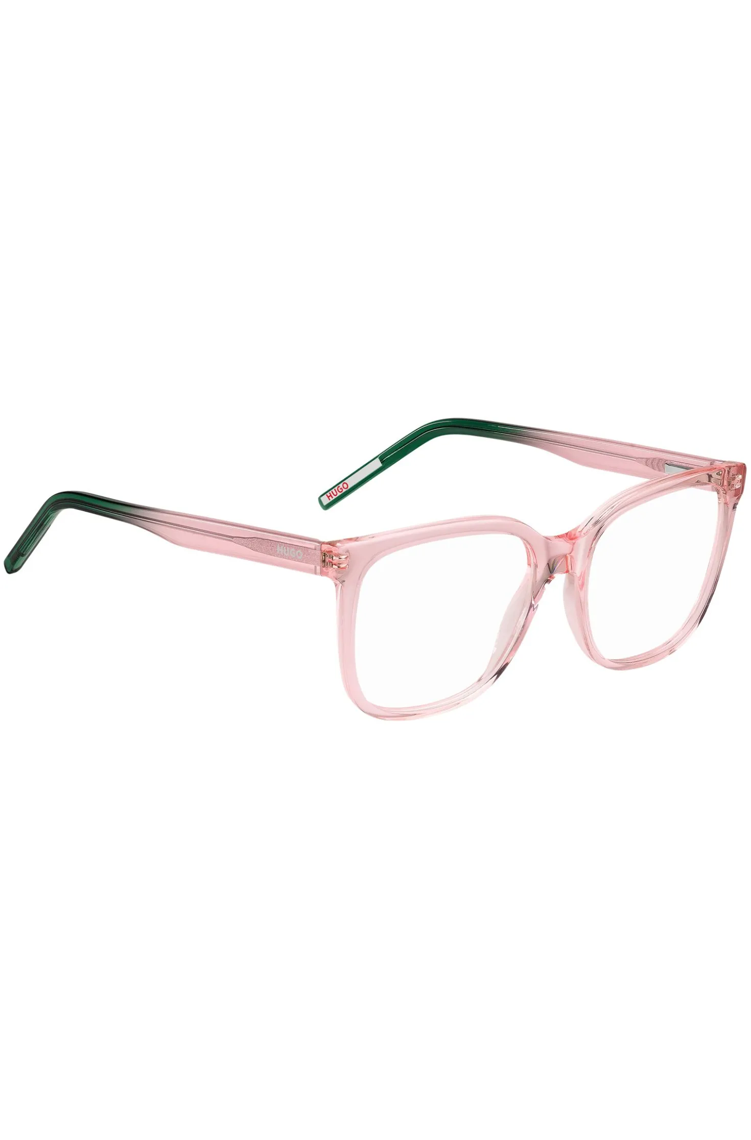 Pink-acetate optical frames with green end-tips