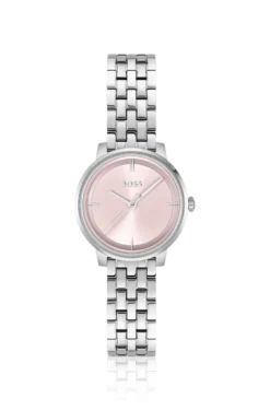 Pink-dial watch with multi-link bracelet