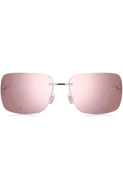 Pink-lens sunglasses with stacked-logo temples