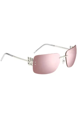 Pink-lens sunglasses with stacked-logo temples