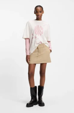 Pinstripe mini skirt with double waistband