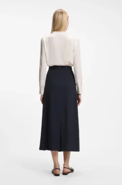 Pleat-front A-line midi skirt