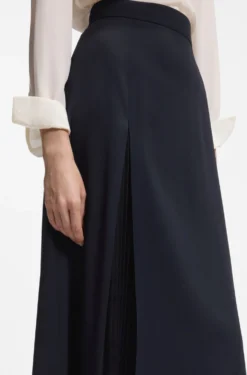 Pleat-front A-line midi skirt