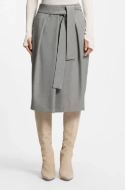 Pleat-front skirt with belt
