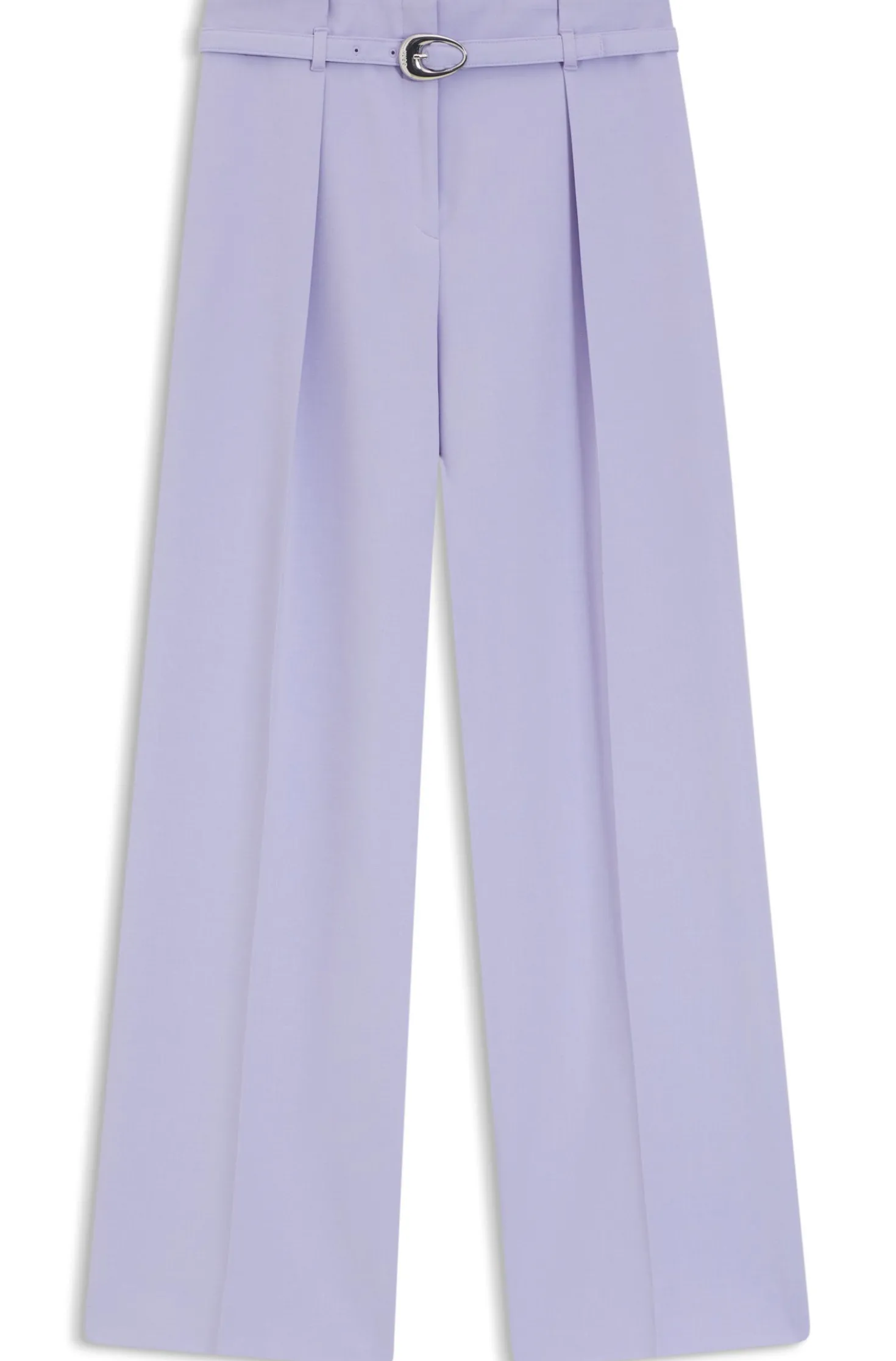 Pleat-front trousers with buckled belt
