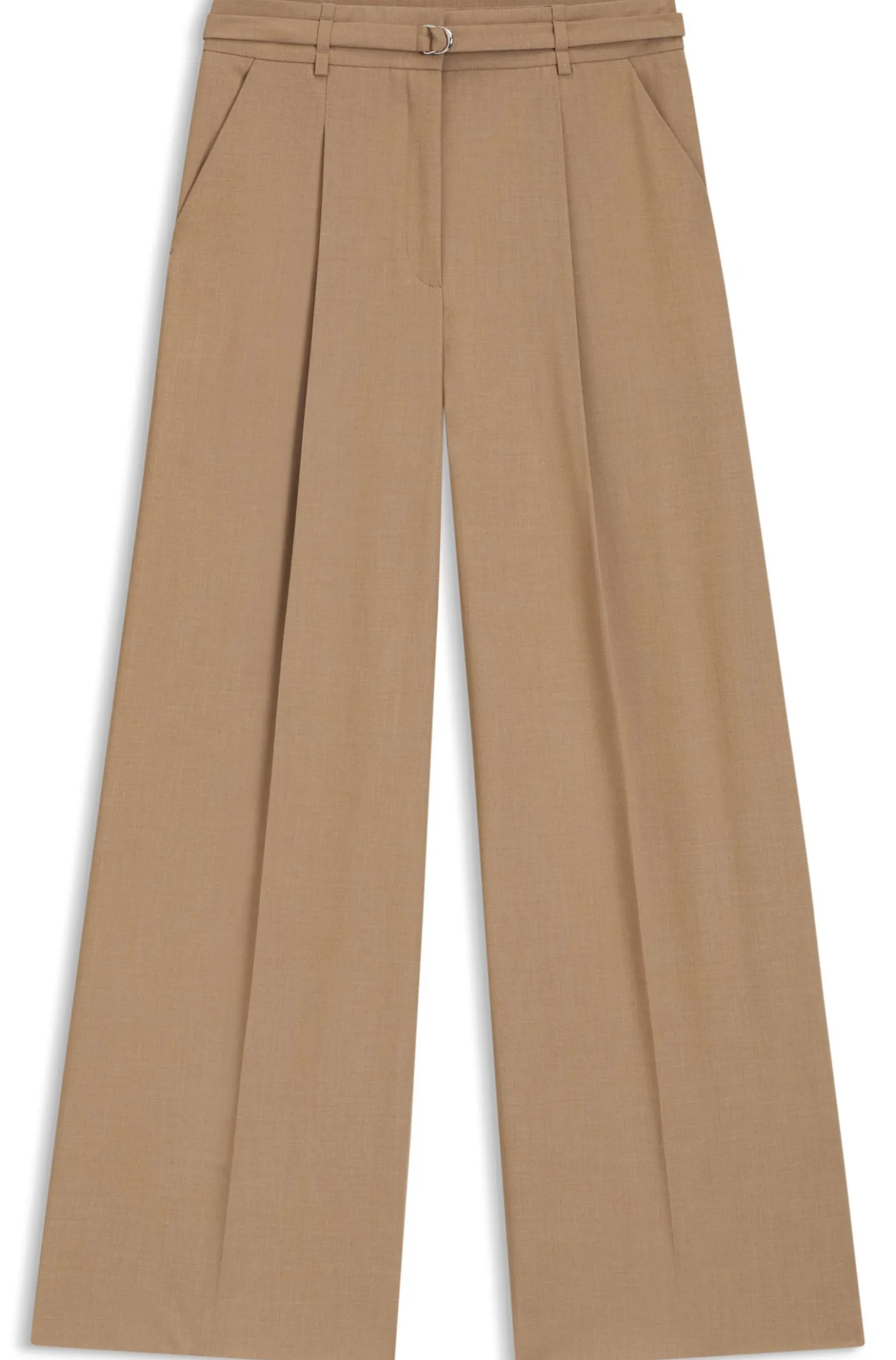 Pleat-front trousers with buckled belt