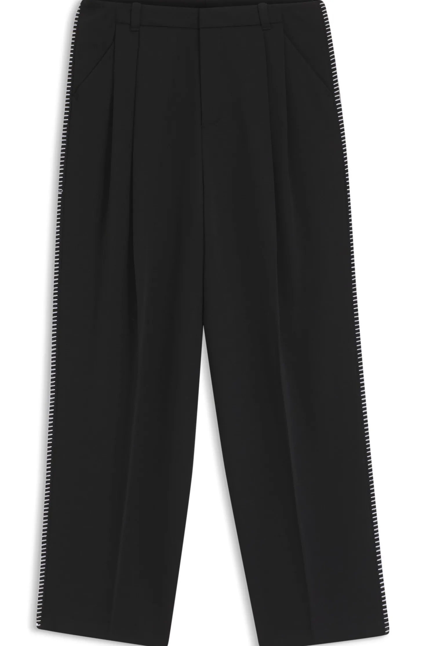 Pleat-front trousers with whipstitch details