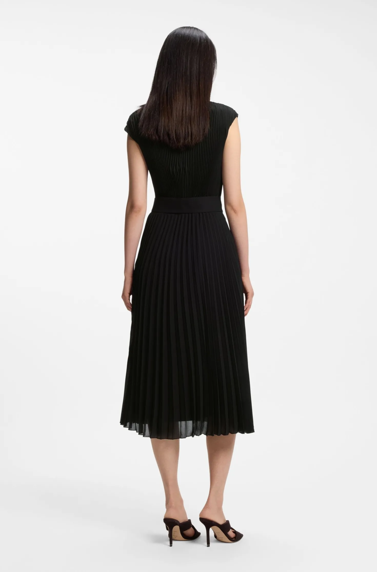 Plissé-crepe dress with notch neckline
